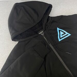 ENCRYPTED Black Fleece Lined Full Zip Hoodie Jacket Mens Small‎ Blue Logo